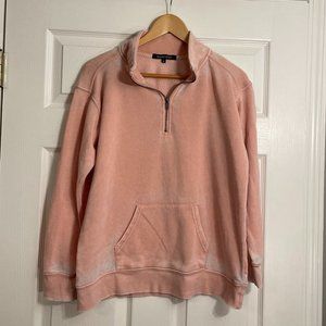 Ocean Drive Women's Pink Long Sleeve 1/4 Zip Up Distressed Sweatshirt Medium